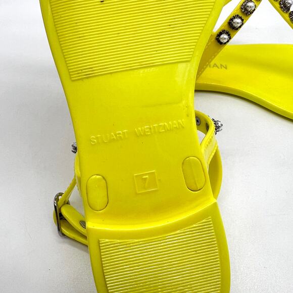 STUART WEITZMAN Goldie Pearl Crystal Jelly Sandals Womens 8 Neon Yellow T-strap - Picture 10 of 12